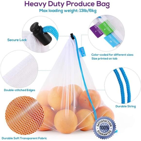 12 Pcs Heavy Duty Reusable Mesh Produce Bags, Barcode Scanable See Through Bags - Picture 4 of 8